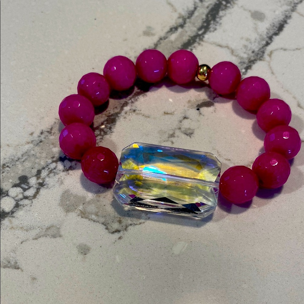 Love Poppy Pink Beaded Bracelet with Crystal Accent